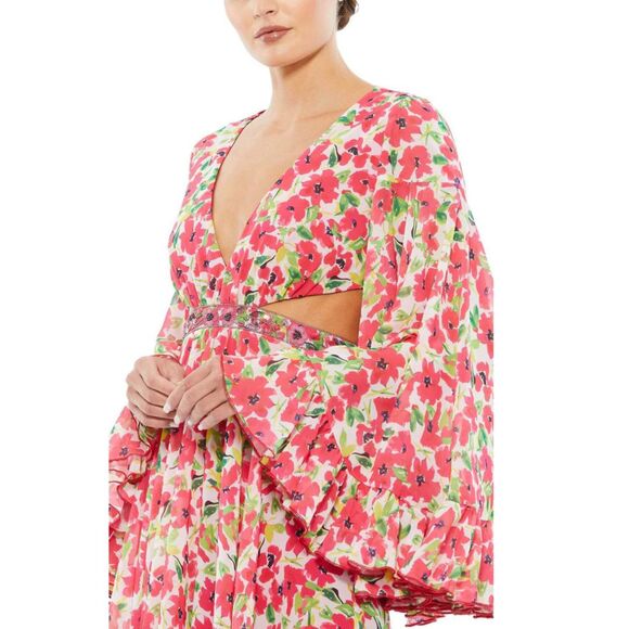 Mac Duggal Floral Printed Short Bell Dress 2 Pink NWT - Picture 2 of 12